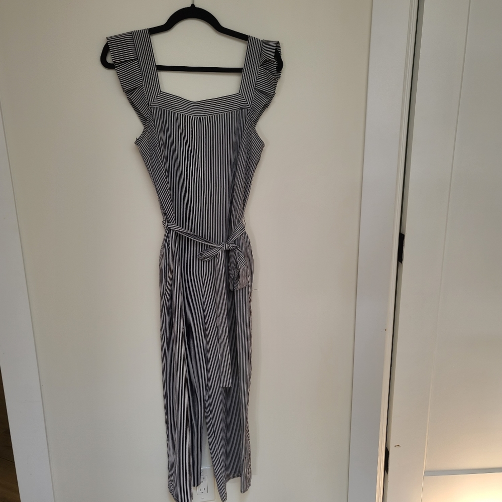 Off shoulder Navy & White stripe jumpsuit